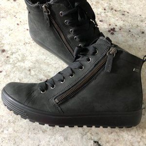 ECCO Soft 7 Goretex Black Leather Waterproof Zip Up Booties Shoes US 7,5 (38)